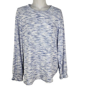 Soft Surroundings Top Women Medium Evie Blue Space Dye Long Smocked Sleeves Knit